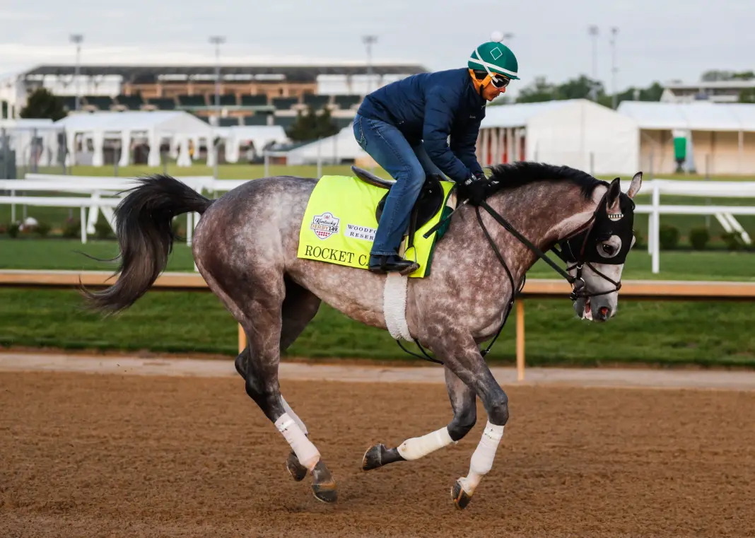 Syndication: The Courier-Journal Kentucky Derby horse Rocket Can on the track on Sunday. April 23 2023 at Churchill Downs