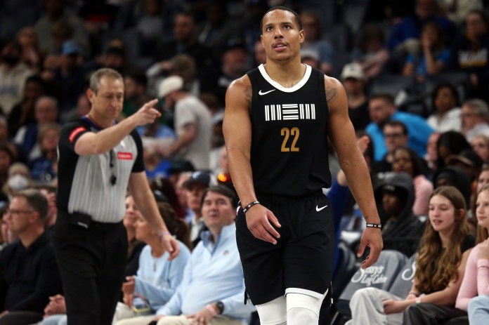 Memphis Grizzlies guard Desmond Bane (22) reacts after a turnover during the first half against the Oklahoma City Thunder at FedExForum