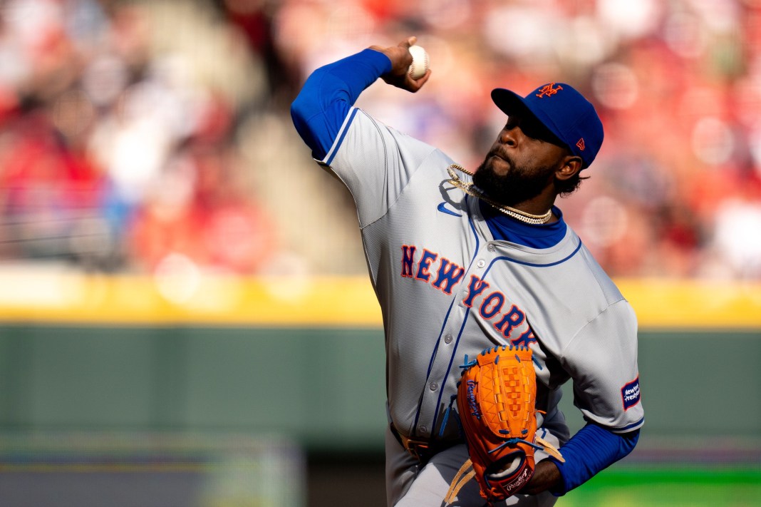 New York Mets pitcher Luis Severino pitches in the fifth inning of the MLB baseball game against the Cincinnati Reds.