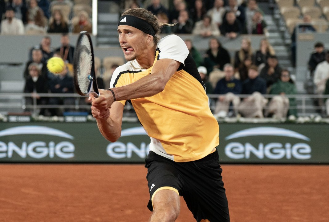 Alexander Zverev hits a backhand in his match against Tallon Griekspoor at the French Open.