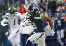 AFC and NFC Championship NFL First Touchdown Scorer Bets Seattle Seahawks running back Kenneth Walker III (9) rushes against the New York Jets during the first quarter at Lumen Field on January 1, 2023.