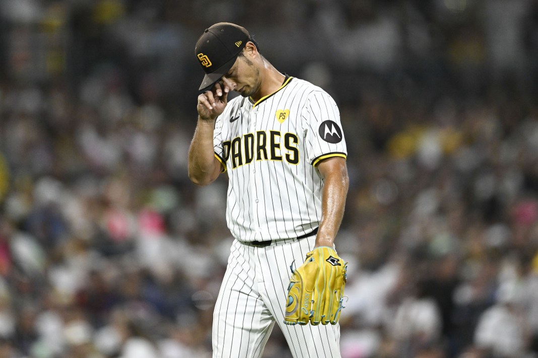 yu darvish of the san diego padres pitching