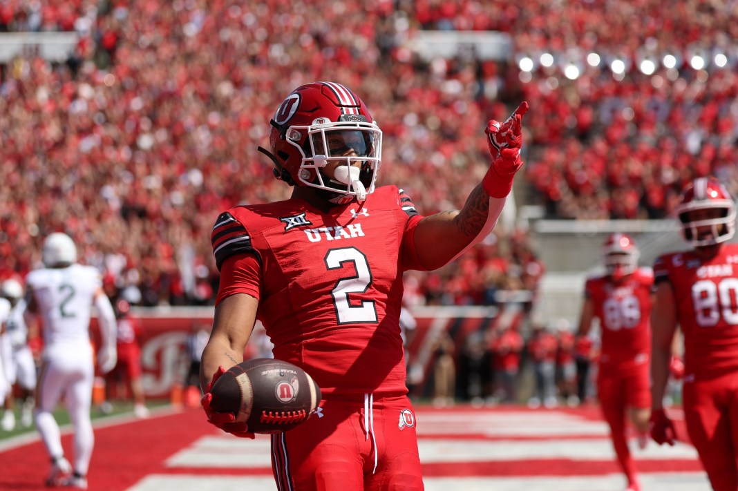 Utah running back Micah Bernard celebrates a touchdown against Baylor.