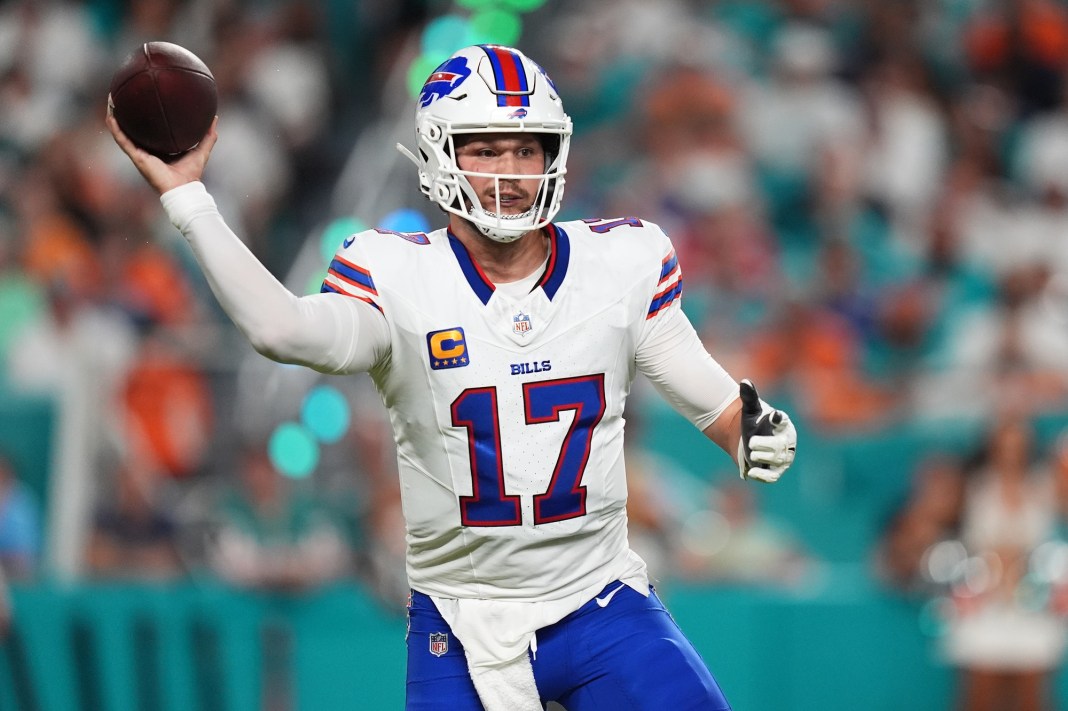 Buffalo Bills quarterback Josh Allen throws a pass against the Miami Dolphins in Week 2 of the 2024 NFL season.