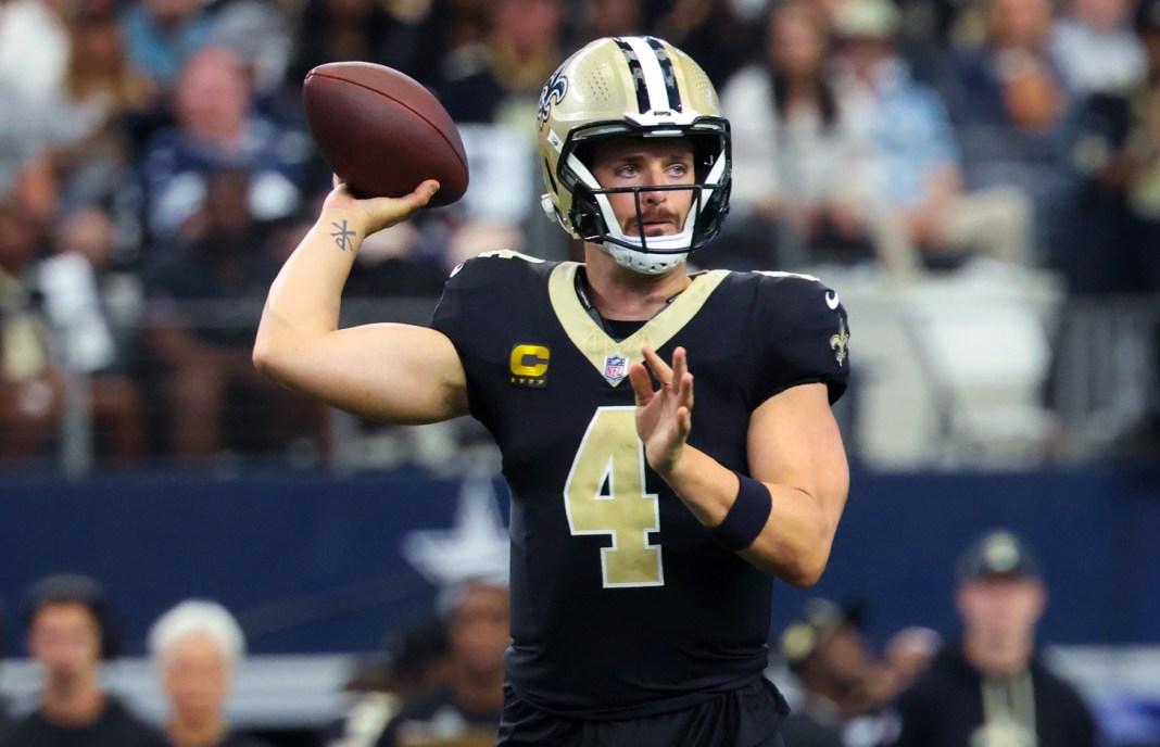 New Orleans Saints quarterback Derek Carr throws a pass against the Dallas Cowboys in Week 2 of the 2024 NFL season.