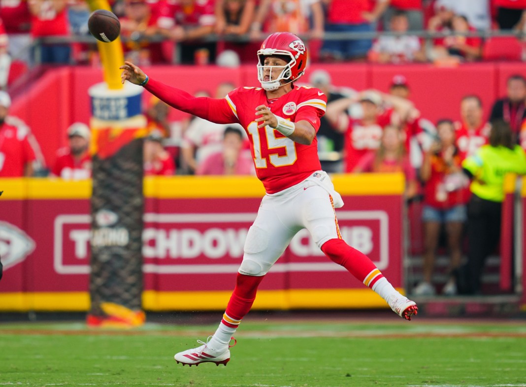 Kansas City Chiefs quarterback Patrick Mahomes throws a pass in a Week 2 game against the Cincinnati Bengals in Week 2 of the 2024 NFL season.