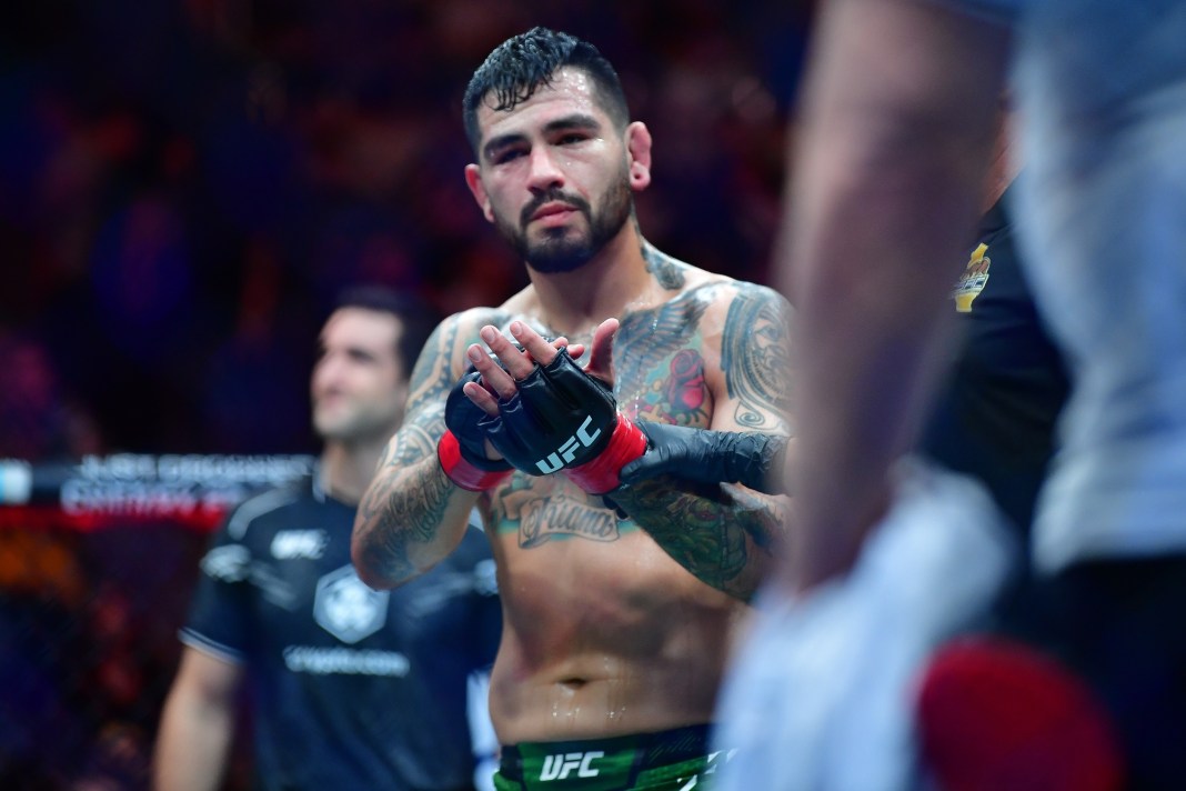 Anthony Hernandez celebrates his victory against Roman Kopylov during UFC 298 at Honda Center