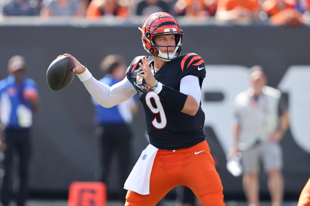 Bengals quarterback Joe Burrow looks to throw a pass against the Ravens in Week 5 of the 2024 NFL season.