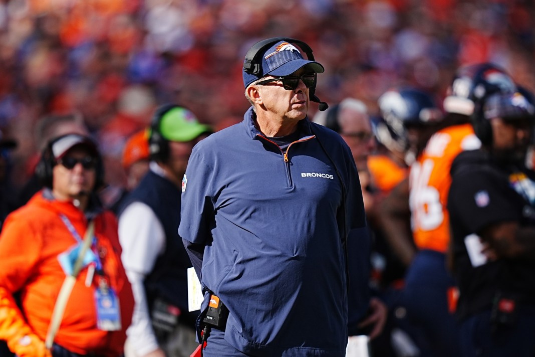 Broncos head coach Sean Payton looks on against the Los Angeles Chargers in Week 6 of the 2024 NFL season.