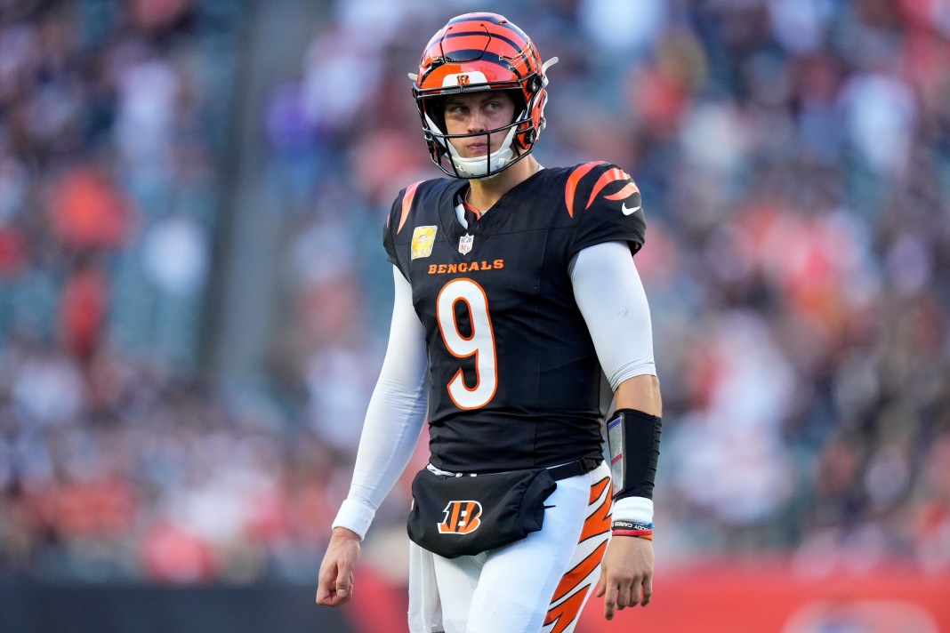 Bengals star Joe Burrow looks on during a game against the Raiders in Week 9 of the 2024 NFL season.