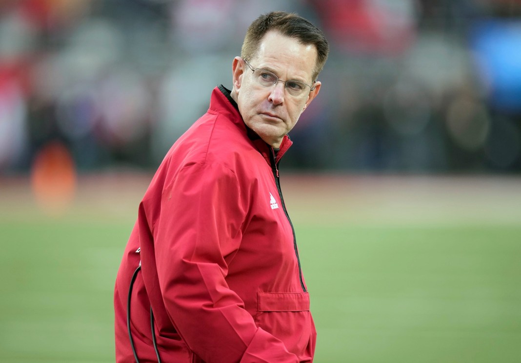 Indiana head coach Curt Cignetti walks towards the sideline during a meeting with Ohio State in the 2024 college football season.