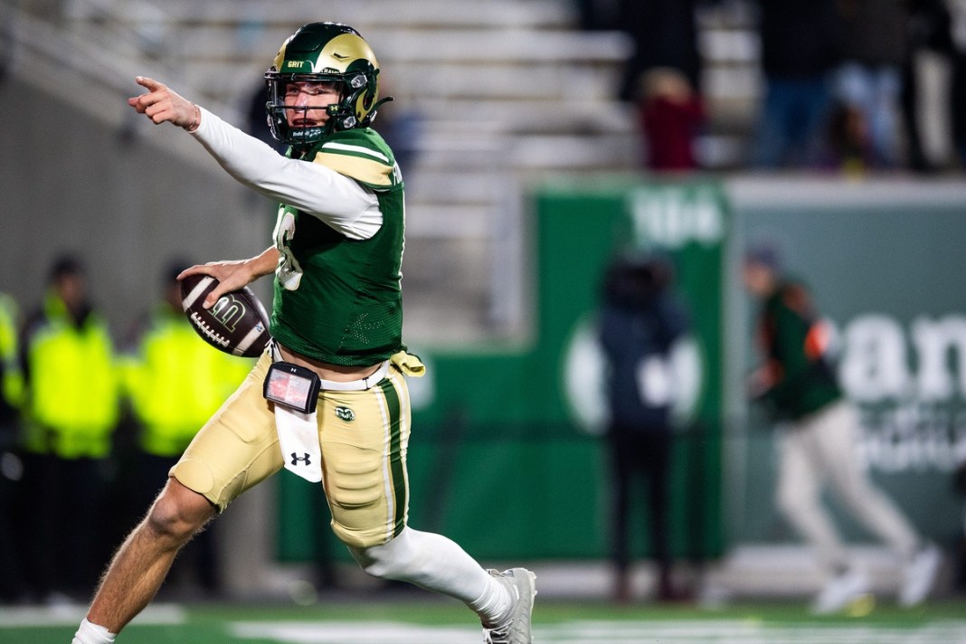 Colorado State quarterback Brayden Fowler-Nicolosi runs for a touchdown during the 2024 college football season.