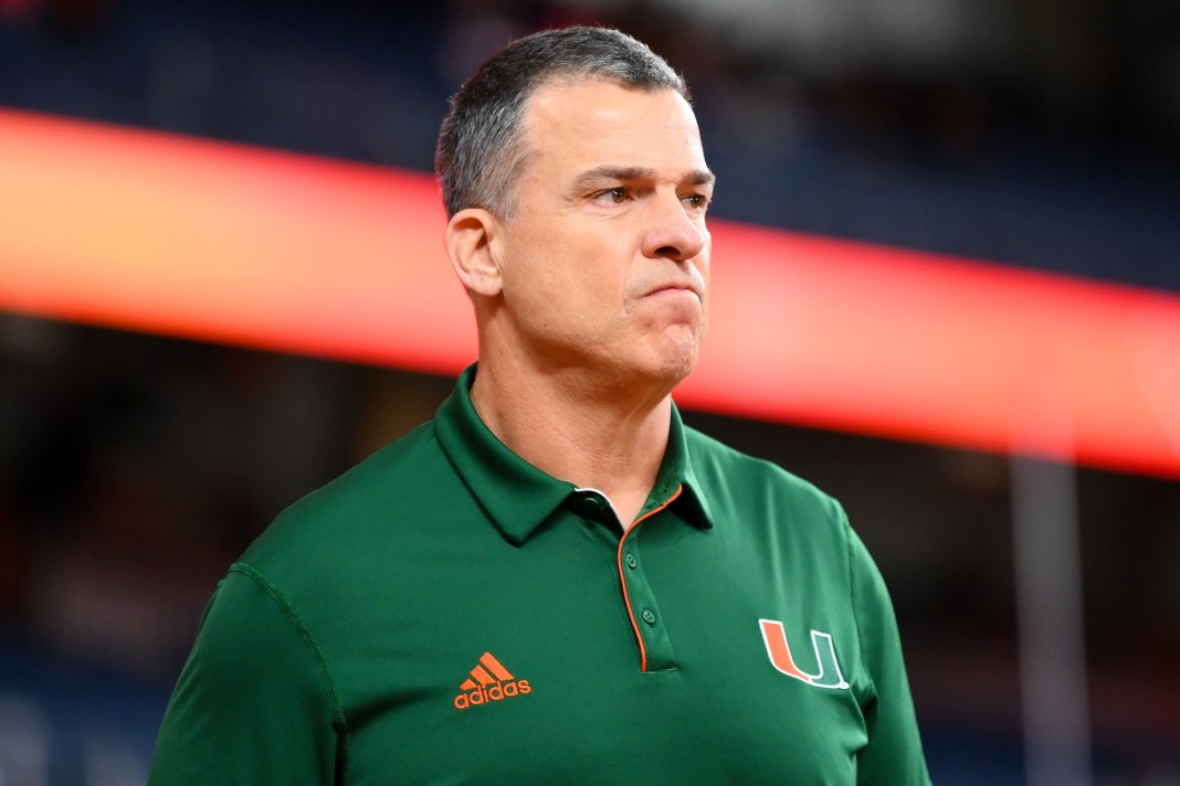 Miami head coach Mario Cristobal looks on in a game against Syracuse during the 2024 college football season.