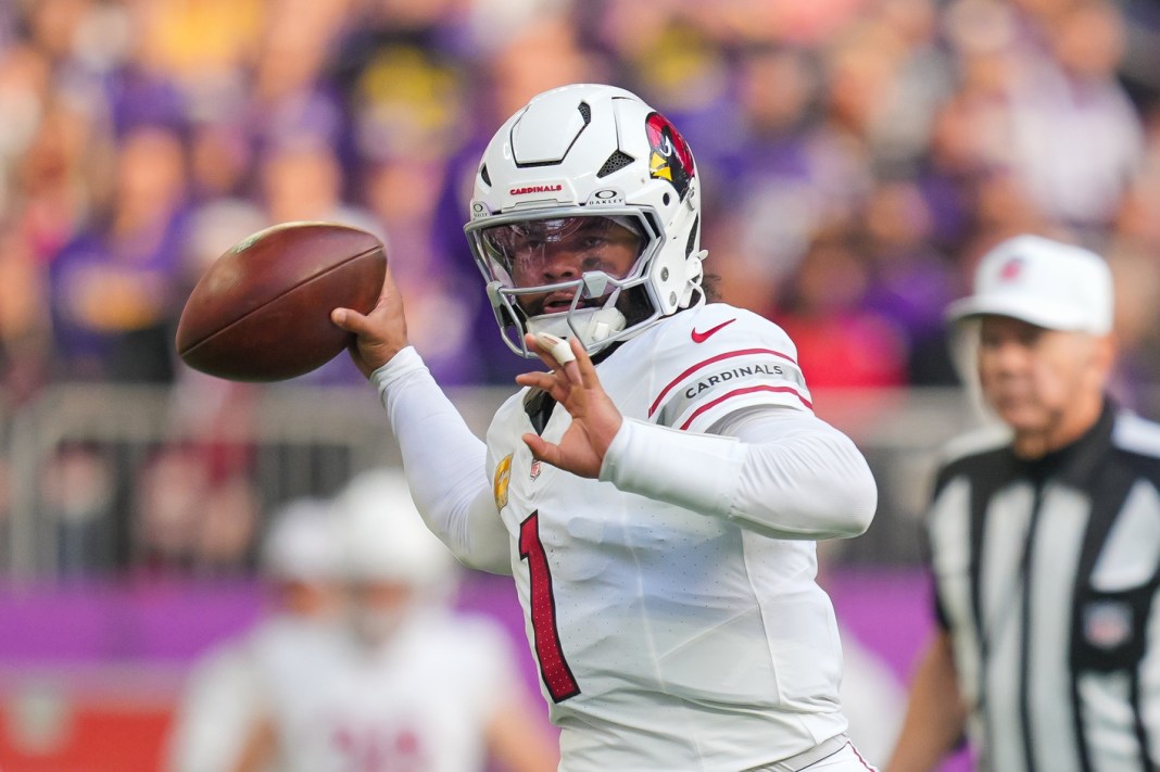 Cardinals quarterback Kyler Murray looks to throw against the Vikings during the 2024 NFL season.