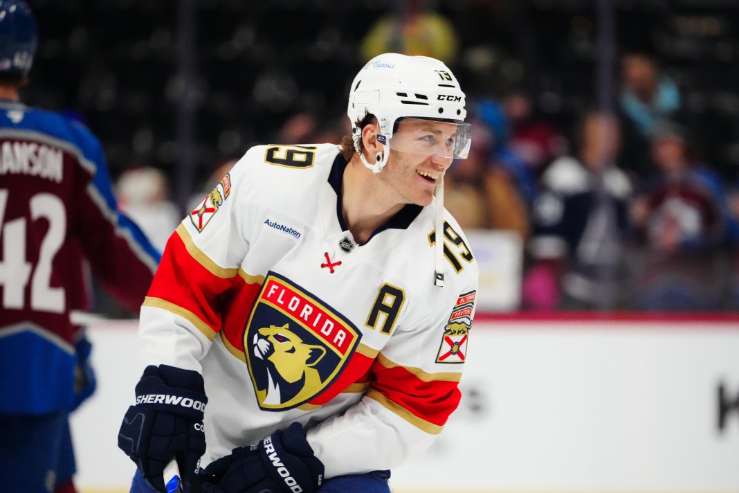 Florida Panthers left wing Matthew Tkachuk (19) prepares before the game against the Colorado Avalanche at Ball Arena on January 6, 2025