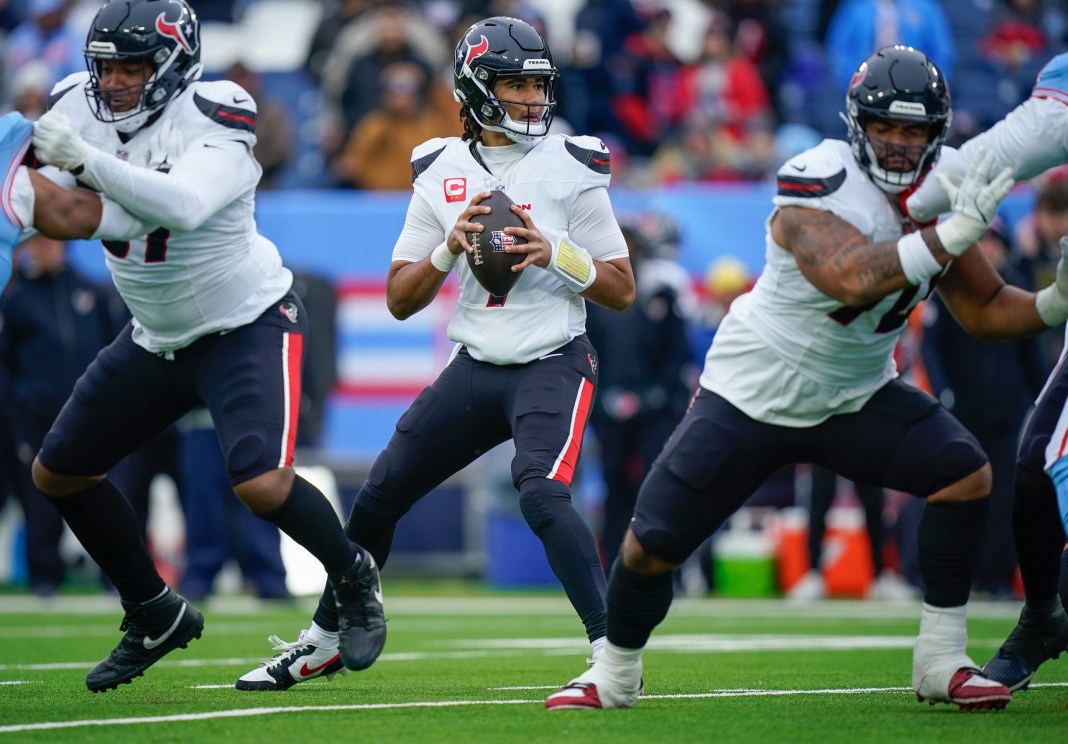 Texans quarterback C.J. Stroud looks to throw during the 2024 NFL season.