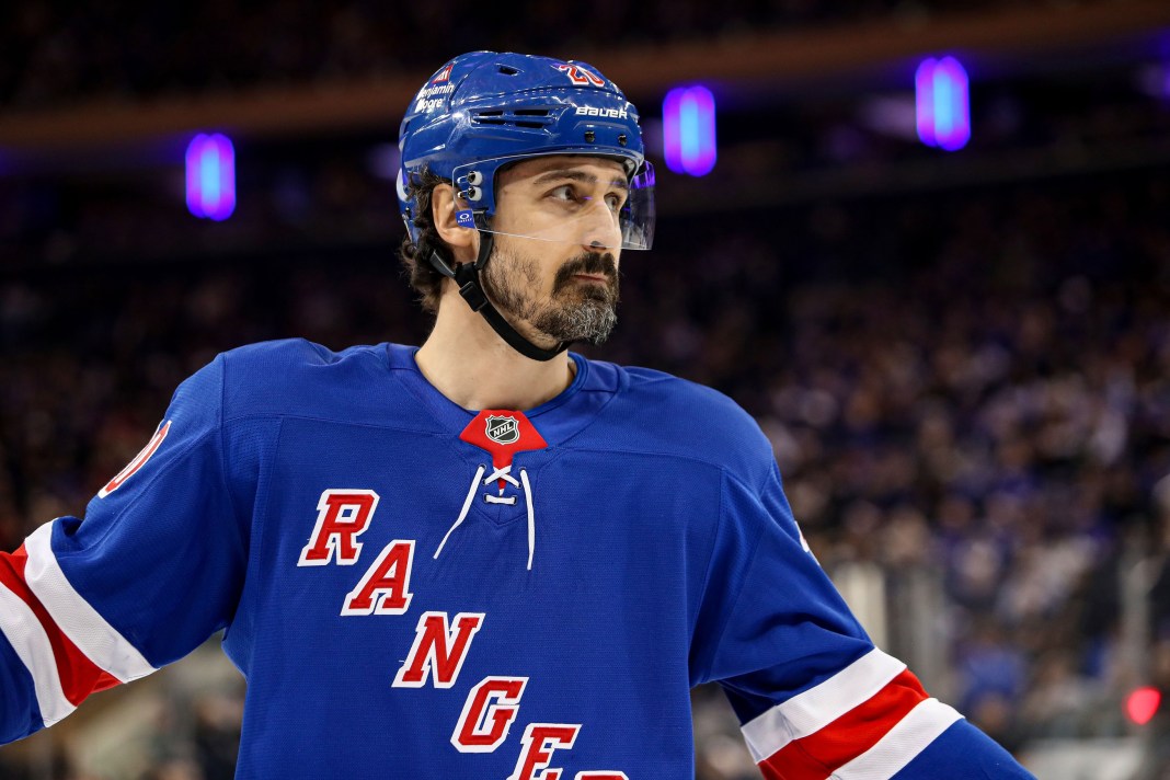 New York Rangers left wing Chris Kreider (20) skates against the Columbus Blue Jackets during the first period at Madison Square Garden on January 18, 2025