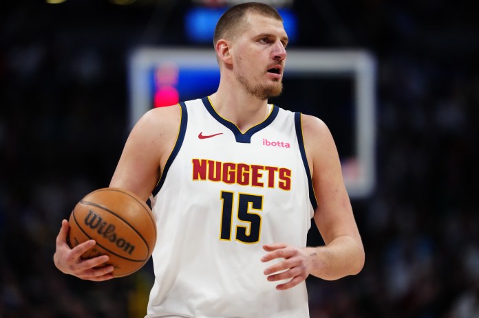 Denver Nuggets center Nikola Jokic (15) during the second half against the Minnesota Timberwolves at Ball Arena on March 12, 2025.