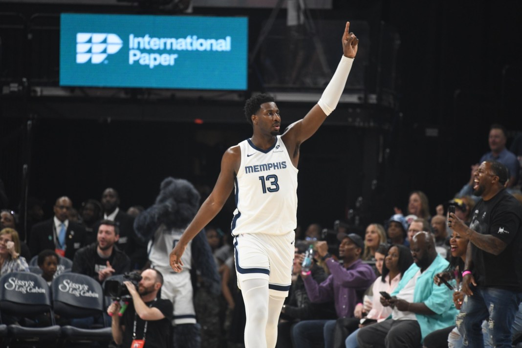 Grizzlies forward Jaren Jackson Jr. celebrates an and-one against the Heat during the 2024-25 NBA season.