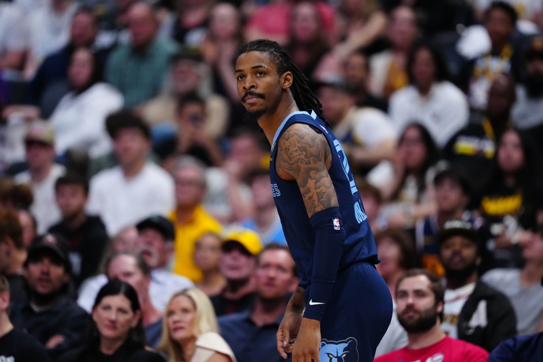 Memphis Grizzlies guard Ja Morant (12) during the second quarter of the game against the Denver Nuggets at Ball Arena in Denver, Colorado, on April 11, 2025.