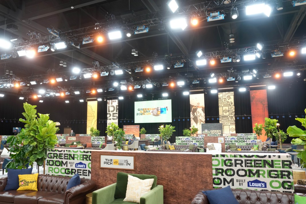 A general overall view of the 2025 NFL Draft green room at Lambeau Field in Green Bay, WI, on April 23, 2025.