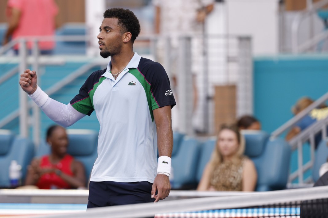 Arthur Fils celebrates a win over Alexander Zverev at the 2025 Miami Open.