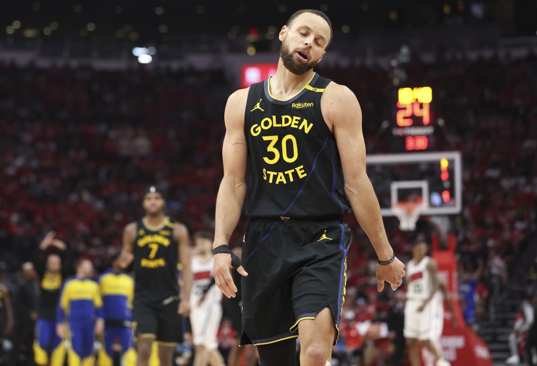 Warriors star Stephen Curry shows his frustration during the 2024-25 NBA Playoffs.