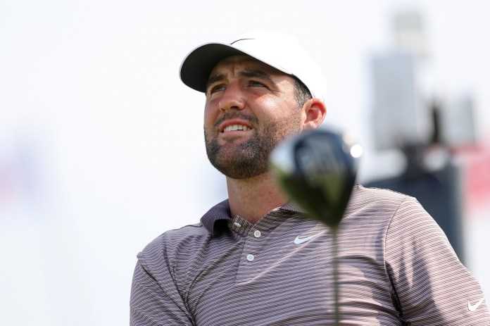 Scottie Scheffler plays his shot from the 12th tee during the first round of the U.S. Open golf tournament at Oakmont, Pennsylvania, on June 12, 2025.