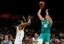 NBA Summer League: Odds, predictions and best bets for Saturday, July 19th Charlotte Hornets forward PJ Hall (16) shoots the ball against Dallas Mavericks center Jamarion Sharp (33) during the second half of an NBA basketball game at the Thomas & Mack Center in Las Vegas, NV, on July 14, 2025.