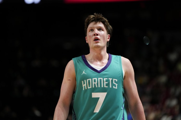 Hornets first-round pick Kon Knueppel walks during the 2025 Vegas Summer League.