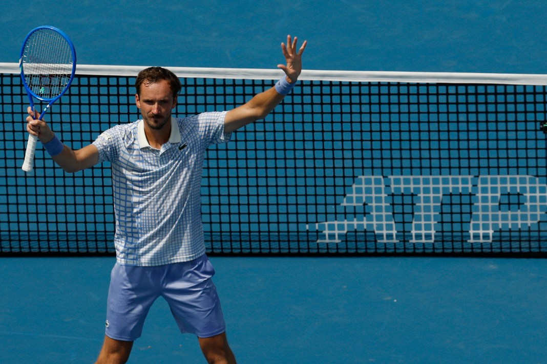 Daniil Medvedev celebrates with the crowd after a win over Reilly Opelka at the 2025 Mubadala Citi DC Open in Washington DC.