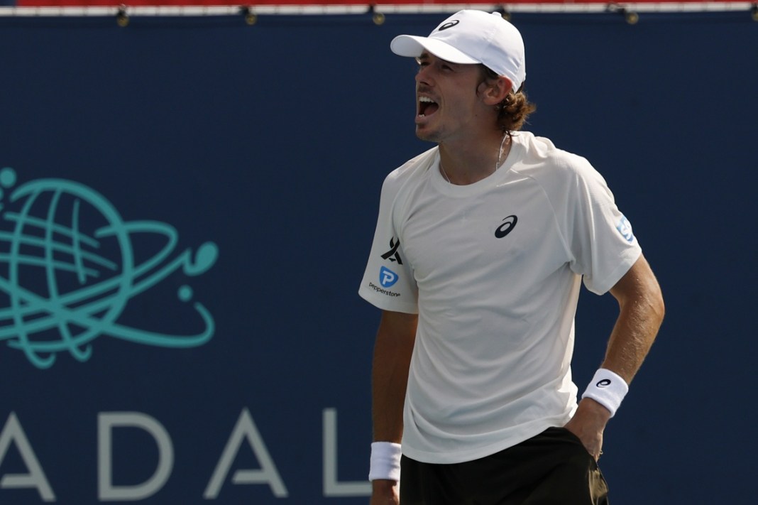 Alex de Minaur celebrates a win over Jiri Lehecka at the 2025 Mubadala Citi DC Open in Washington DC.