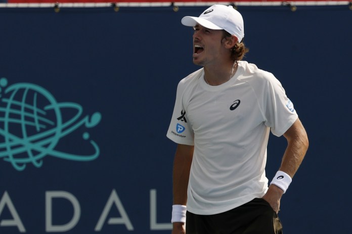 Alex de Minaur celebrates a win over Jiri Lehecka at the 2025 Mubadala Citi DC Open in Washington DC.