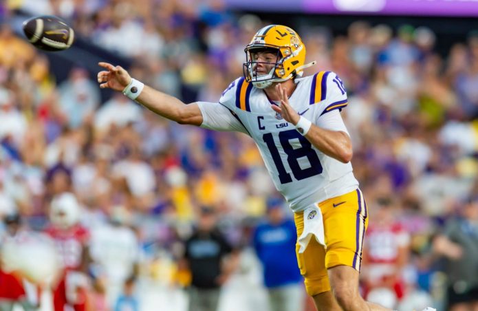 LSU star Garrett Nussmeier throws a pass against Louisiana Tech during the 2025 college football season.