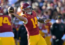 Week 8 College Football Betting Report and Odds USC quarterback Jayden Maiava throws a pass against Georgia Southern during the 2025 college football season.