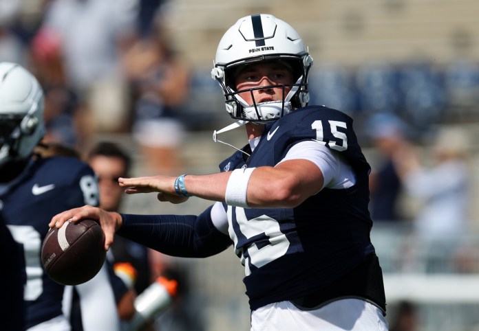 Penn State quarterback Drew Allar throws a pass against Villanova during the 2025 college football season.