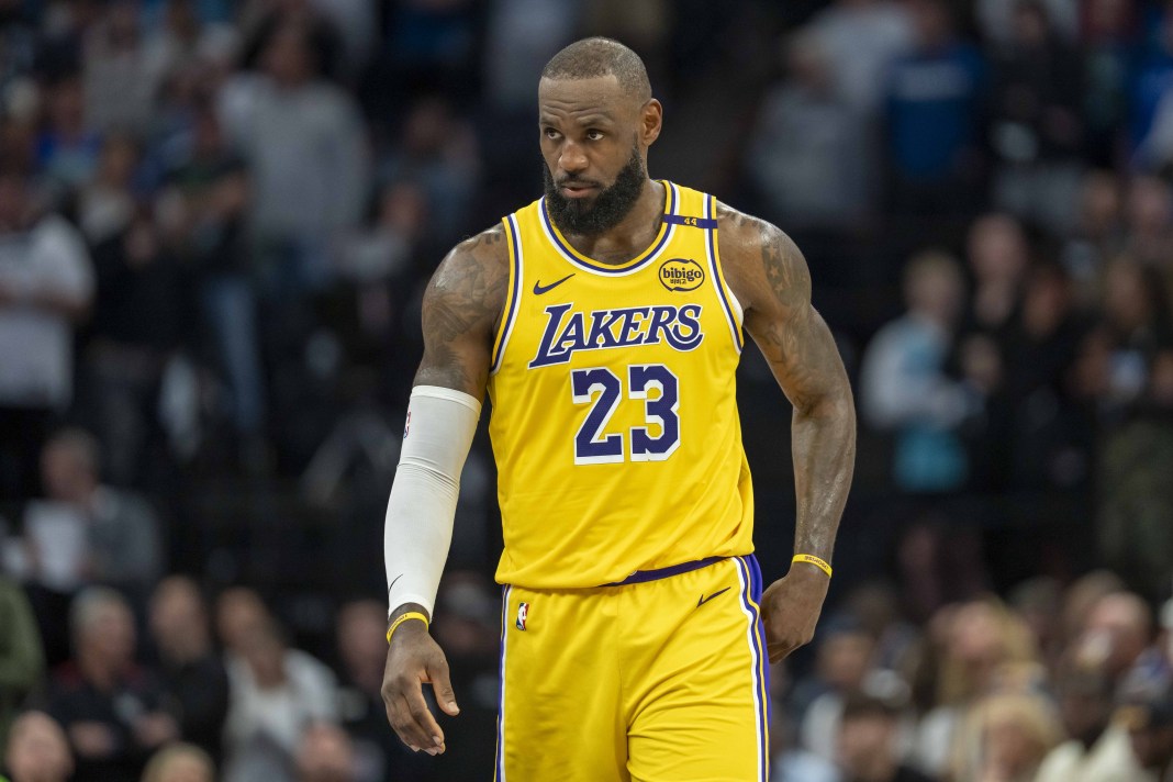 Lakers superstar LeBron James against the Timberwolves during the 2024-25 NBA season.