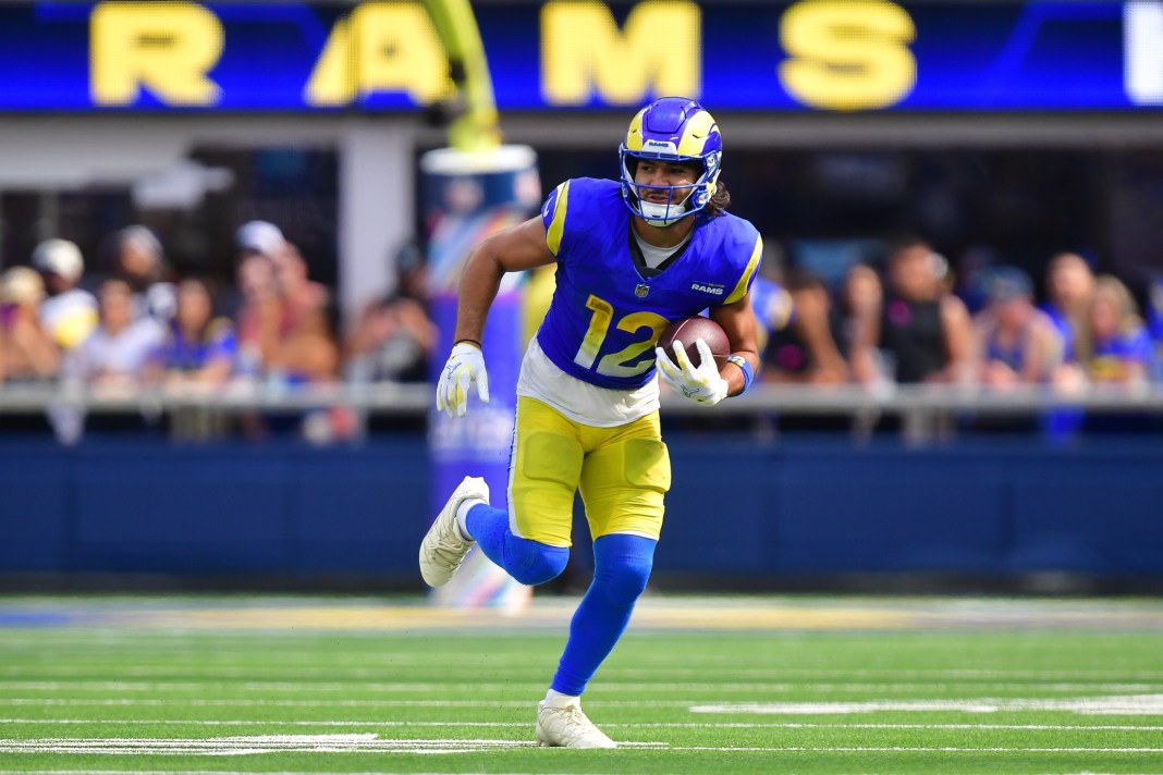 Rams wide receiver Puka Nacua runs in the open field against the Colts during the 2025 NFL season.
