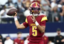 Eagles vs. Commanders Predictions: Week 8 Sunday Night Football odds, picks, and player props Commanders star Jayden Daniels throws a pass against the Cowboys during the 2025 NFL season.