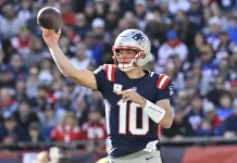 NFL Week 12 Prop Bets: AI Projections, Matchup Data, and Trends Patriots quarterback Drake Maye throws a pass against the Falcons during the 2025 NFL season.
