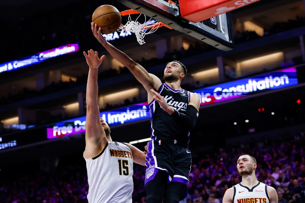 NBA: Denver Nuggets at Sacramento Kings Kings guard Zach LaVine goes for a layup against the Nuggets during the 2025-26 NBA season.