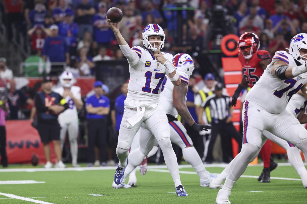 Bills superstar Josh Allen looks to throw against the Texans during the 2025 NFL season.