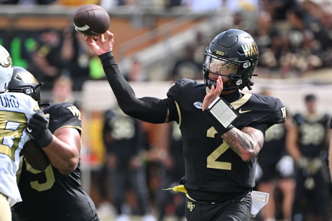 Wake Forest quarterback Robby Ashford looks to throw against Georgia Tech during the 2025 college football season.