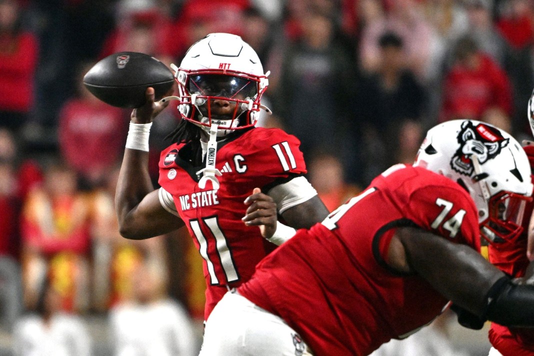 NCAA Football: Georgia Tech at North Carolina State NC State quarterback CJ Bailey looks to throw against Georgia Tech during the 2025 college football season.