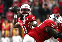 Memphis vs. NC State Gasparilla Bowl Prediction December 19, 2025 NC State quarterback CJ Bailey looks to throw against Georgia Tech during the 2025 college football season.