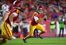 USC vs. TCU Alamo Bowl Prediction December 30, 2025 USC quarterback Jayden Maiava looks to make a play against Northwestern during the 2025 college football season.