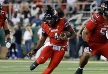 Nebraska vs. Utah Las Vegas Bowl Prediction December 31, 2025 Utah quarterback Devon Dampier runs against Baylor during the 2025 college football season.