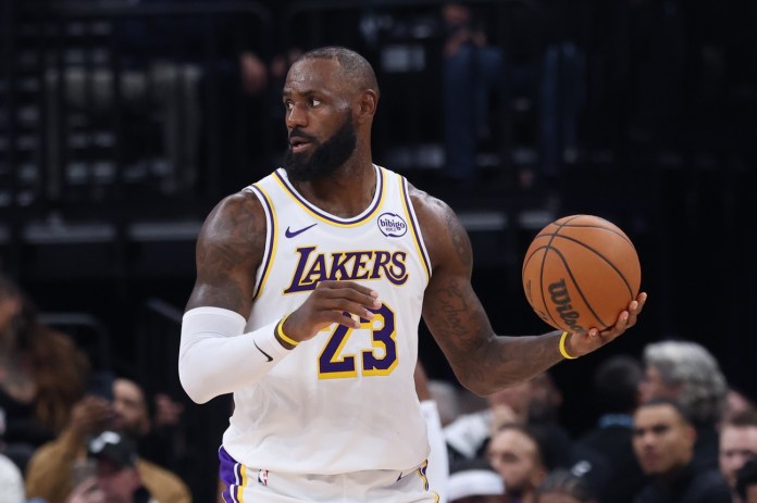 Lakers star LeBron James looks to make a play against the Jazz during the 2025-26 NBA season.