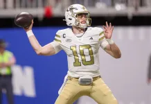 Georgia Tech vs. BYU Pop-Tarts Bowl Prediction December 27, 2025 Georgia Tech quarterback Haynes King looks to throw against Georgia during the 2025 college football season.