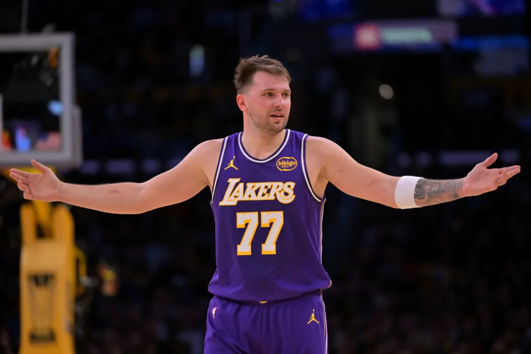 NBA: Dallas Mavericks at Los Angeles Lakers Lakers superstar Luka Doncic reacts to a play against the Mavericks during the 2025-26 NBA season.